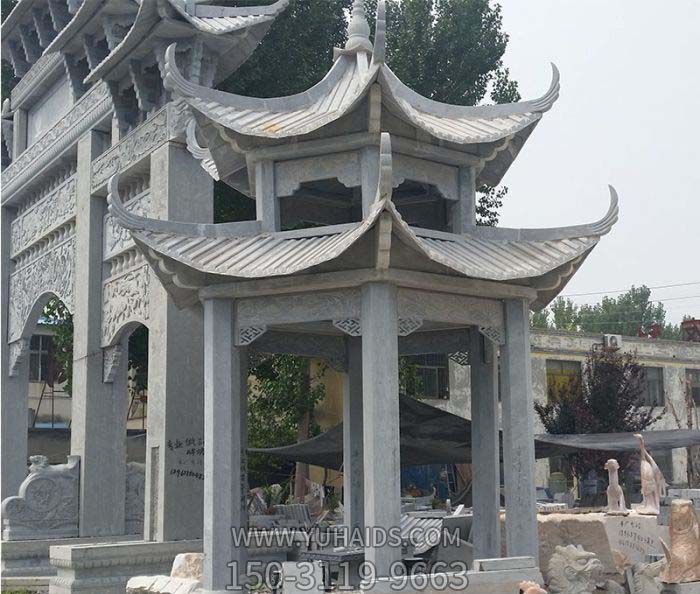 景区公园户外装饰青石双层休息凉亭石雕博鱼网页版