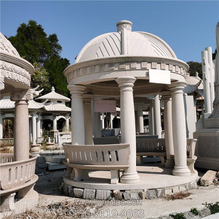 小区花园摆放石雕欧式圆形顶凉亭摆件博鱼网页版