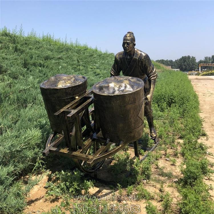 情景小品玻璃钢仿铜推车的人物景观博鱼网页版