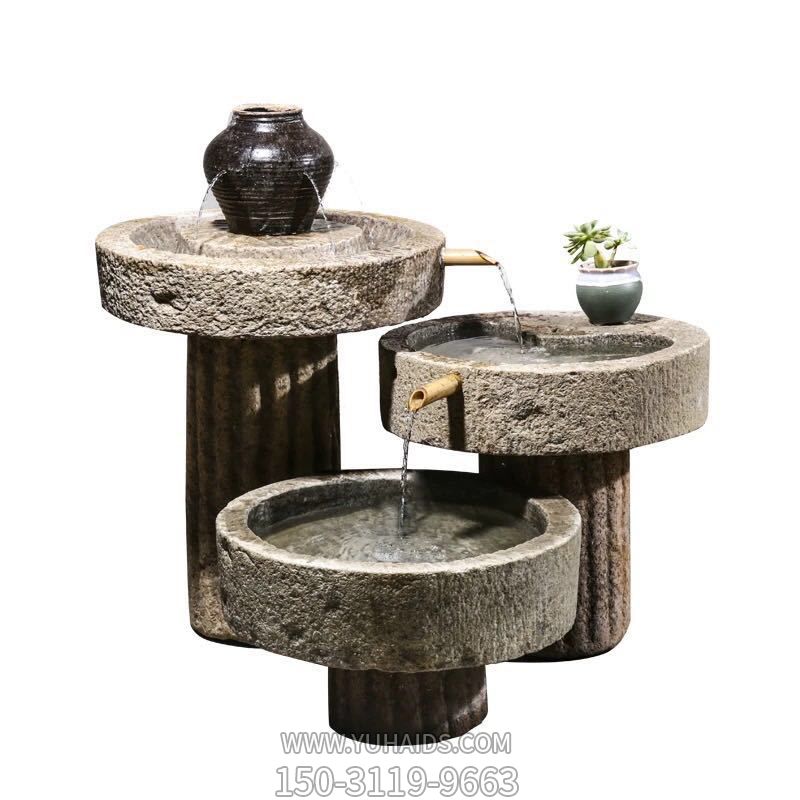 别墅庭院摆放老石槽组合鱼缸石头户外石磨青石景观流水摆件博鱼网页版