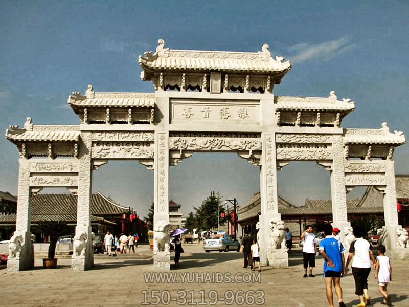 古城景区寺院汉白玉五门斗拱石雕牌坊博鱼网页版