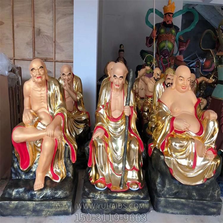 寺庙摆放玻璃钢漆金仿铜十八罗汉神像博鱼网页版
