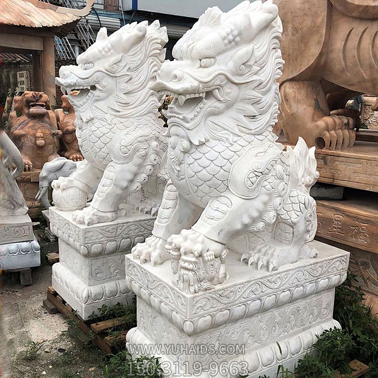 庭院门口汉白玉石雕大型景观麒麟博鱼网页版