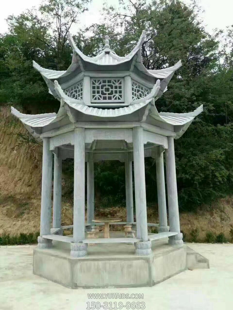 寺院户外景观双层镂空仿古花岗岩凉亭博鱼网页版