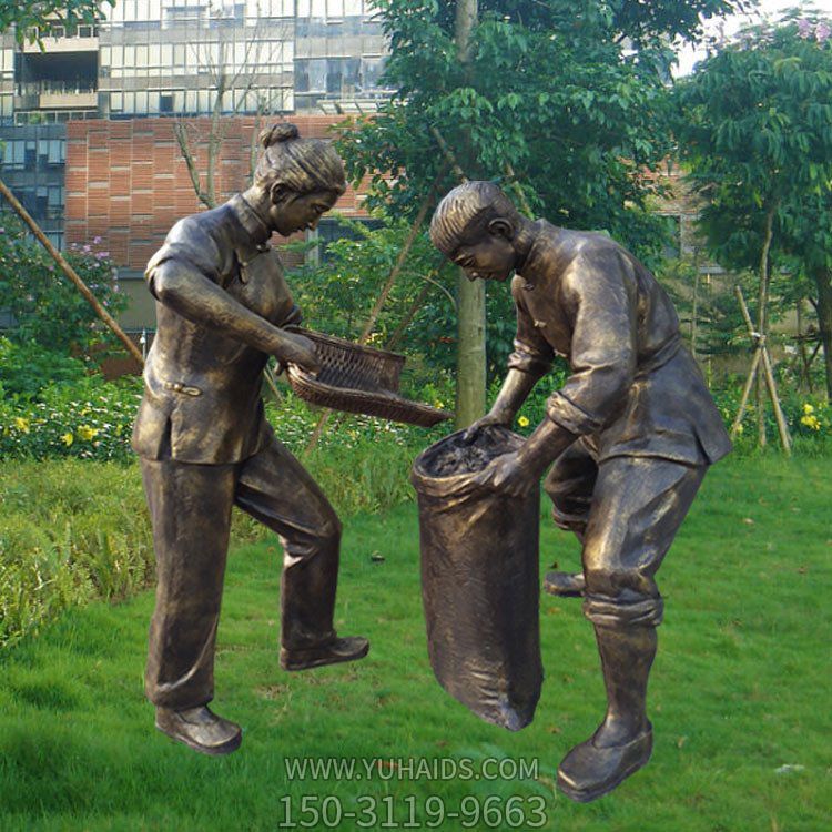 广场玻璃钢仿铜农耕主题装粮人物博鱼网页版