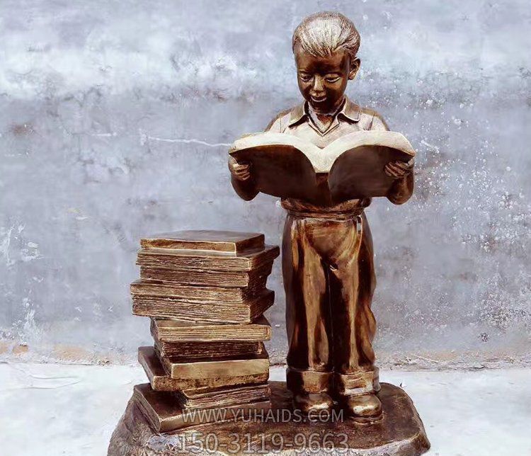 城市创意不锈钢喷金小男孩读书博鱼网页版