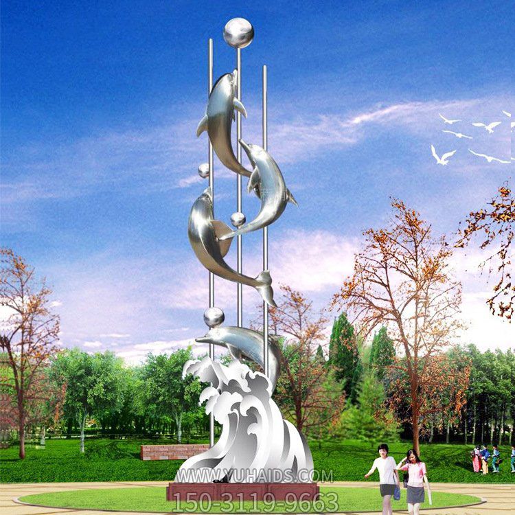 不锈钢广场不锈钢海豚海浪园林景观博鱼网页版