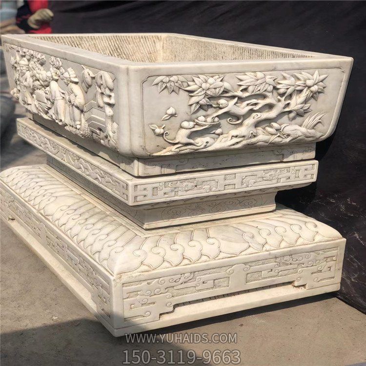 雕刻石材青石花盆 石雕汉白玉花盆鱼盆庭院装饰石槽博鱼网页版