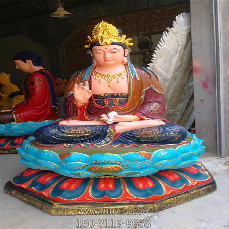 景区玻璃钢彩绘大型寺庙景观装饰品三圣博鱼网页版