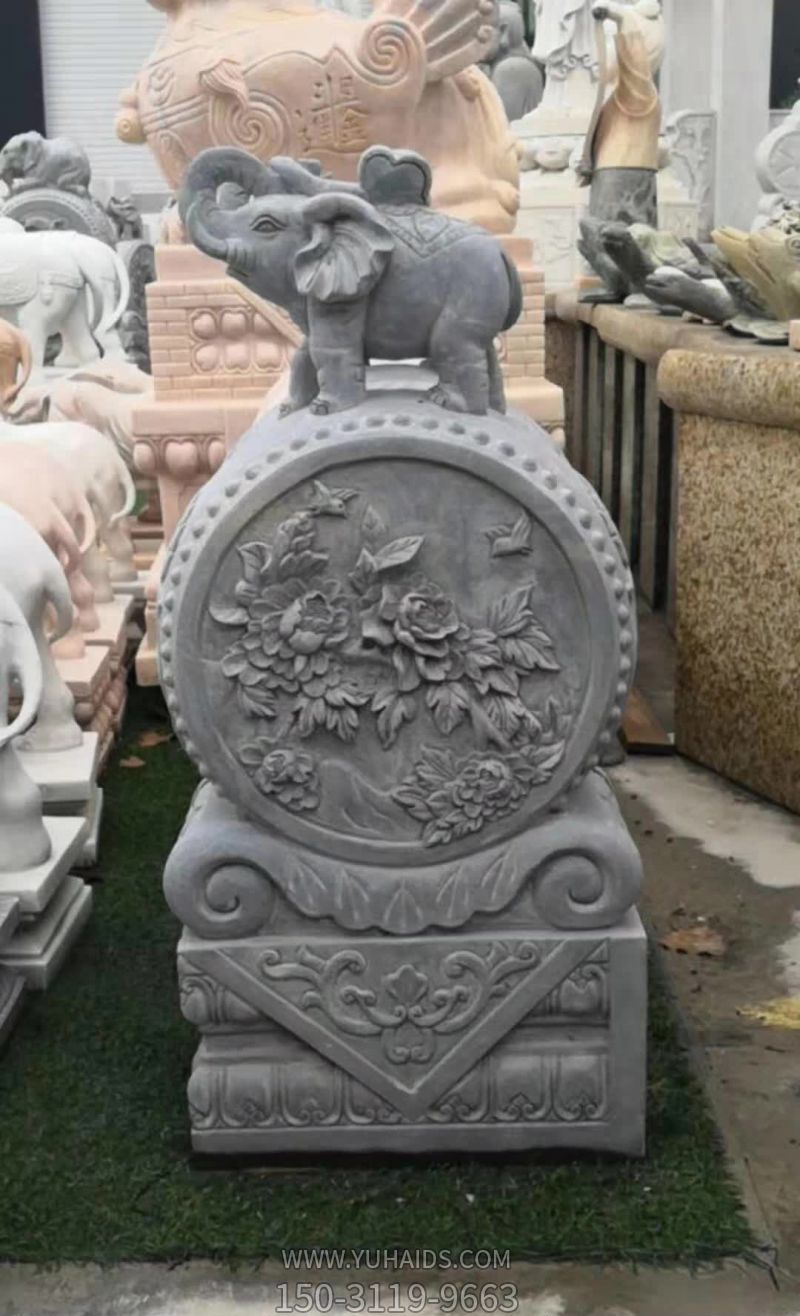 企业门口摆放小象抱鼓石博鱼网页版