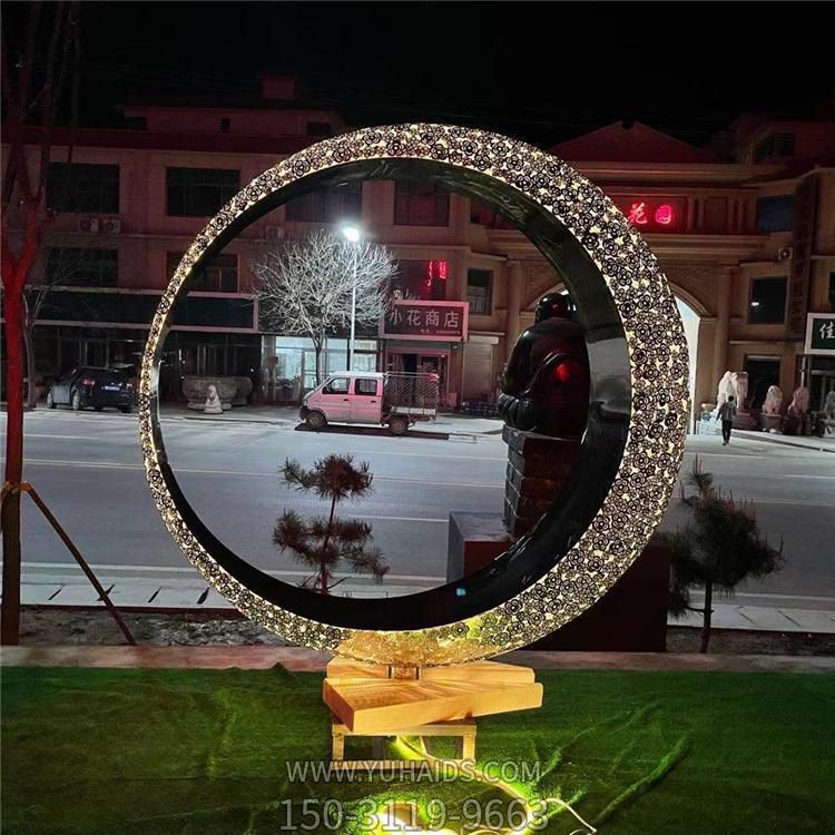 不锈钢镂空圆环城市街道摆放亮化小品博鱼网页版