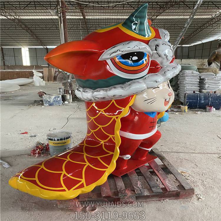 玻璃钢彩绘公园摆件舞狮景观摆件博鱼网页版