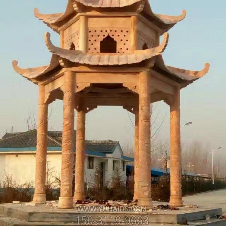 公园晚霞红雕刻二层中式凉亭博鱼网页版