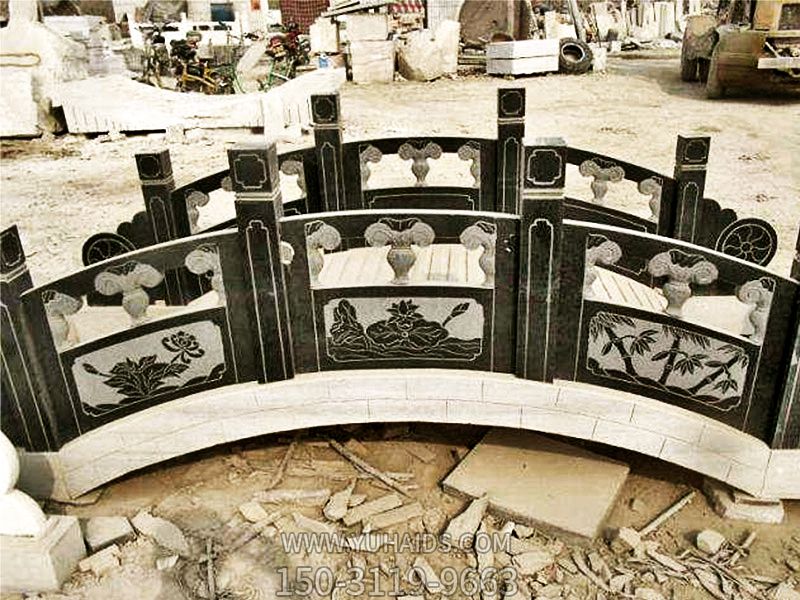 中式庭院装饰小拱桥大理石黑雕刻花纹栏杆石雕博鱼网页版