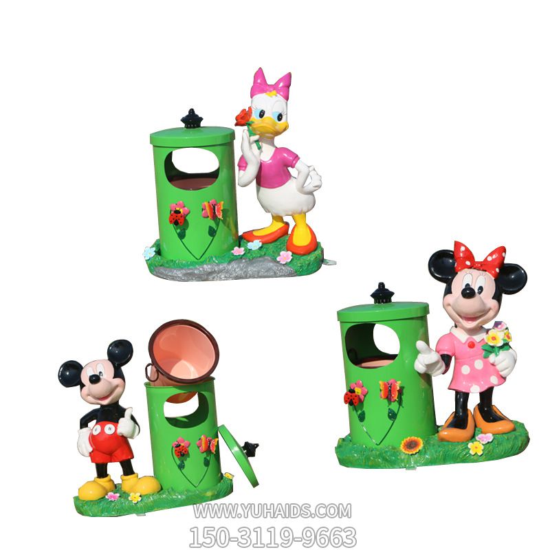 花园三只垃圾桶环保的玻璃钢米老鼠与唐老鸭博鱼网页版