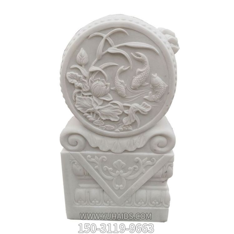 石雕抱鼓石汉白玉浮雕花纹庭院石门墩博鱼网页版