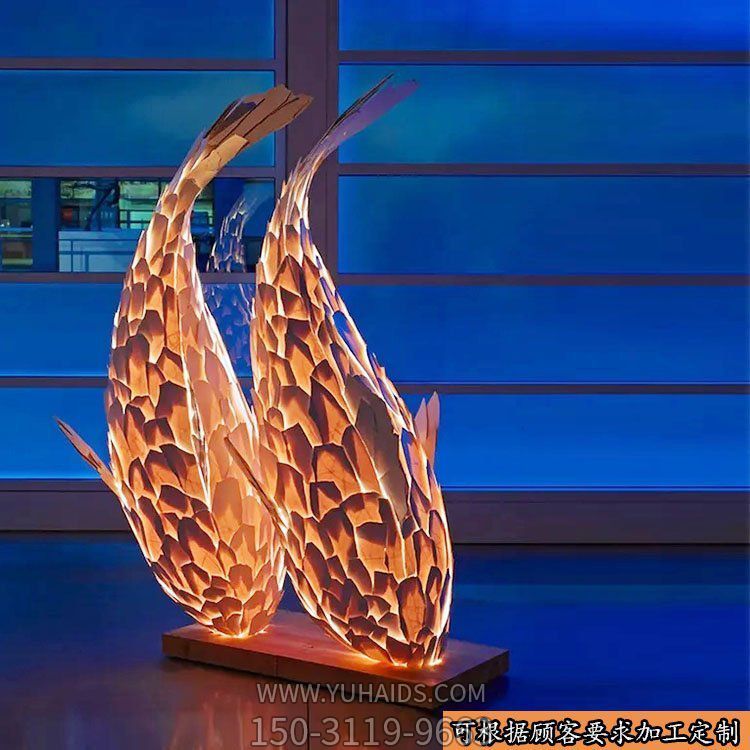 大型不锈钢镜面海豚博鱼网页版 镂空可发光动物景观摆件