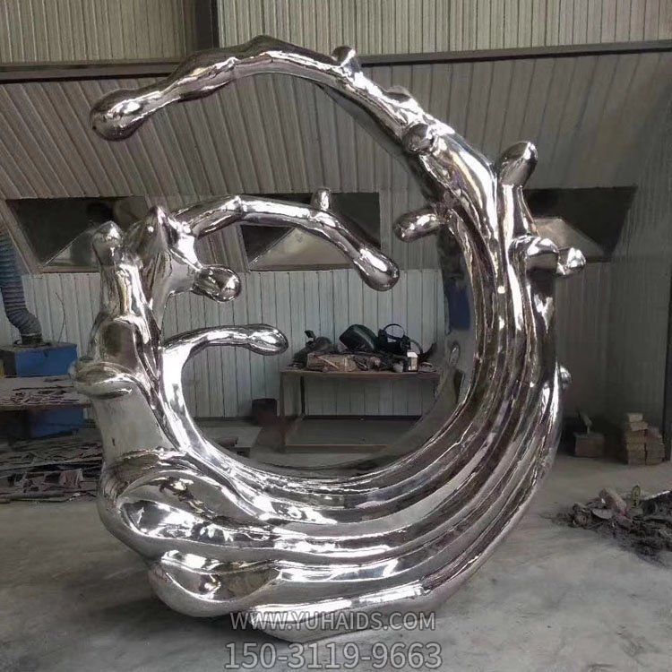 不锈钢镜面抽象海浪浪花小区会所水景摆件博鱼网页版