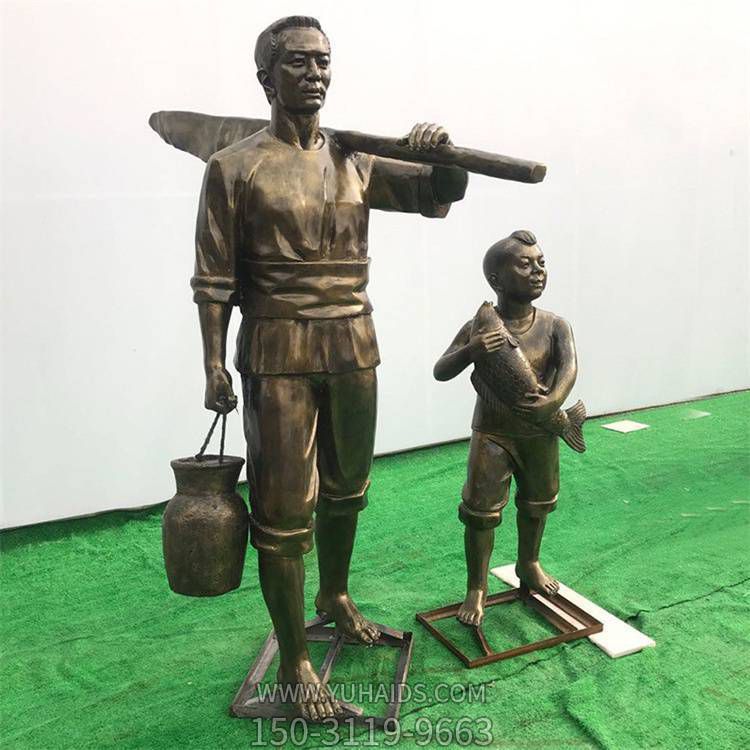 玻璃钢仿铜户外园林景观捕鱼的人物博鱼网页版摆件