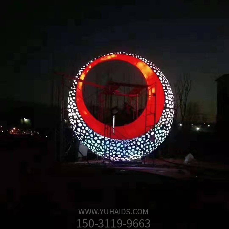 城市广场不锈钢镂空圆环博鱼网页版亮化景观摆件