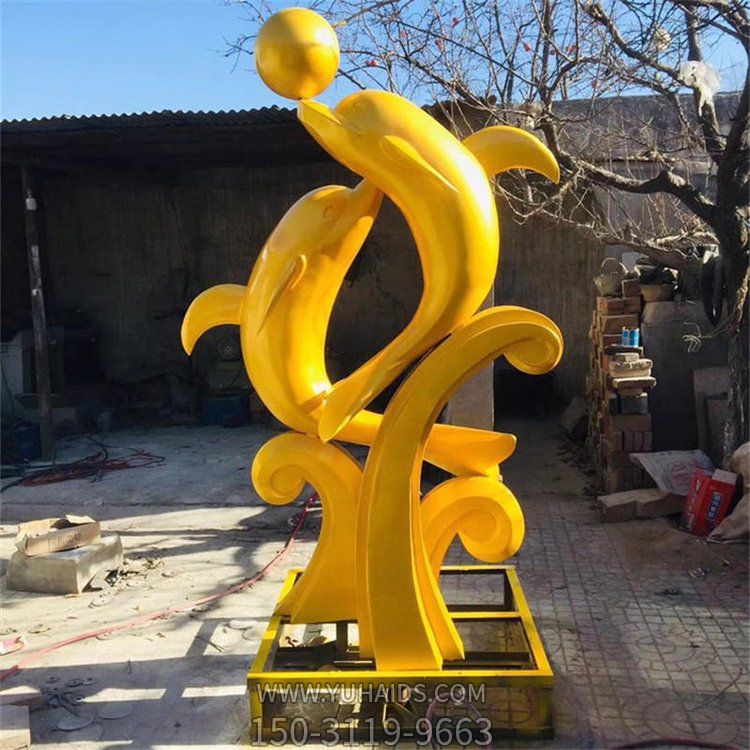 不锈钢海豚海洋动物博鱼网页版 304镜面 景观户外大型抽象博鱼网页版