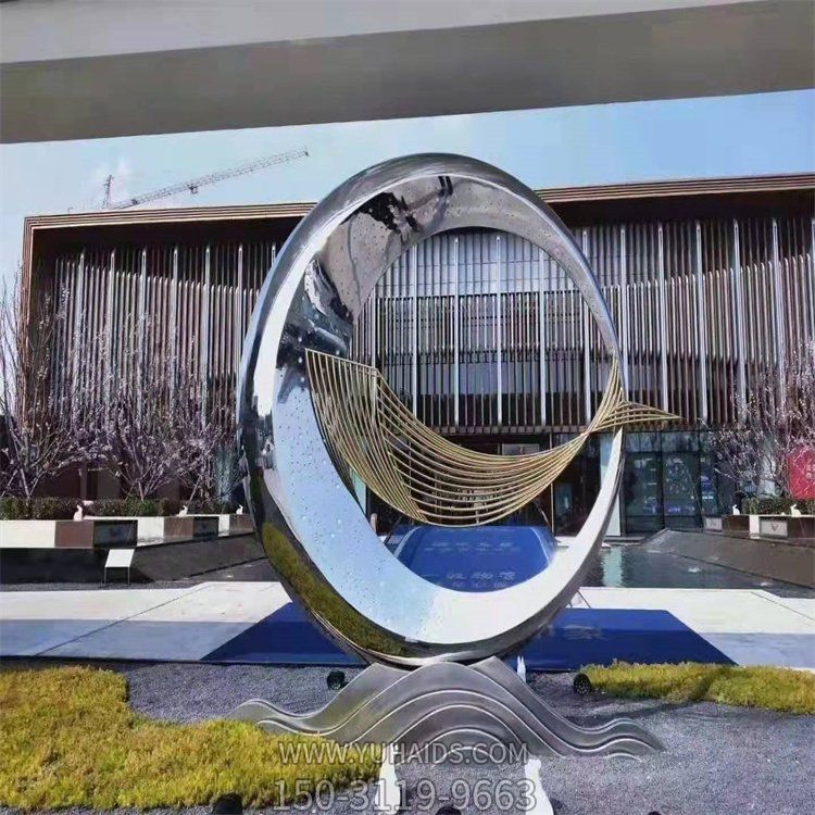 不锈钢镜面几何鲸鱼圆环摆件博鱼网页版