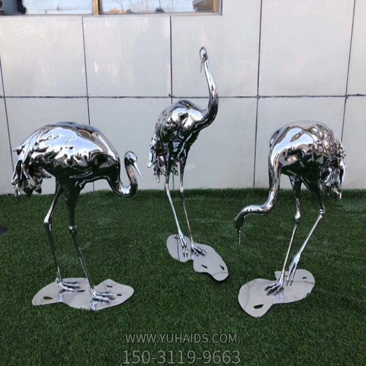 镜面抛光仙鹤动物小品博鱼网页版公园水池装饰摆件