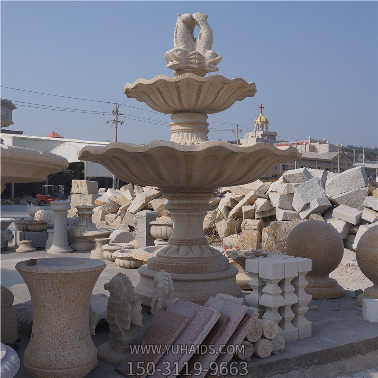 庭院摆放天然黄锈岩雕刻二层水钵流水喷泉博鱼网页版