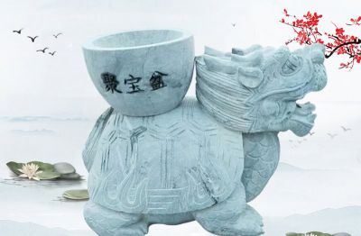 公园里摆放的带聚宝盆的汉白玉石雕创意龙龟博鱼网页版