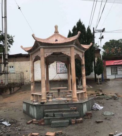 村庄广场摆放大理石雕刻古建六角凉亭摆件