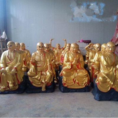 寺院摆放玻璃钢漆金十八罗汉佛像博鱼网页版