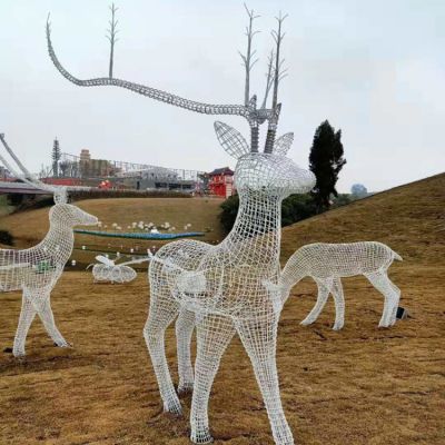 不锈钢铁艺镂空梅花鹿博鱼网页版 园林草地装饰小品