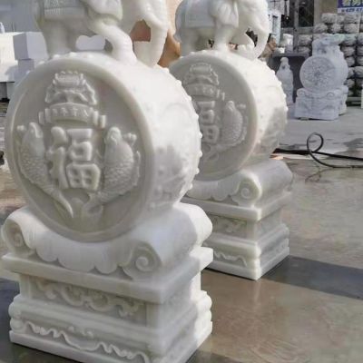 汉白玉浮雕小象镇宅招财庭院门口抱鼓石