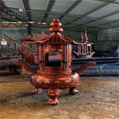 室外宗祠摆放圆形带顶盖上香焚经香炉