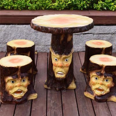 儿童乐园摆放玻璃钢创意树桩圆桌圆凳