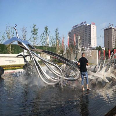 不锈钢户外广场大型抽象景观水景喷泉创意凤凰博鱼网页版