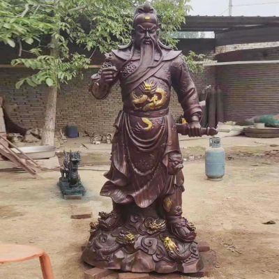 玻璃钢仿铜关公站立雕像  寺庙供奉神像