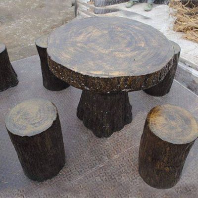 公园户外摆放玻璃钢仿树木圆桌圆柱凳子