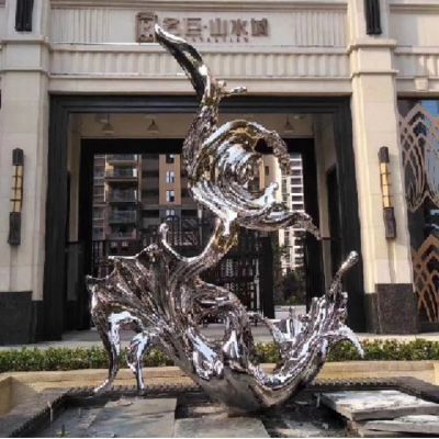 酒店门口水景不锈钢镜面异性浪花
