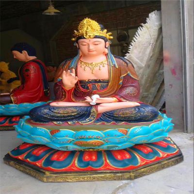 景区玻璃钢彩绘大型寺庙景观装饰品三圣博鱼网页版