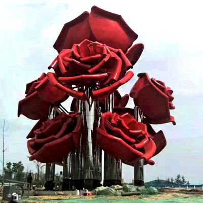 园林户外摆放不锈钢烤漆大型仿真玫瑰花景观博鱼网页版