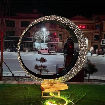 不锈钢镂空圆环城市街道摆放亮化小品博鱼网页版