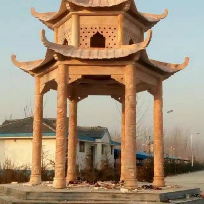 公园晚霞红雕刻二层中式凉亭博鱼网页版