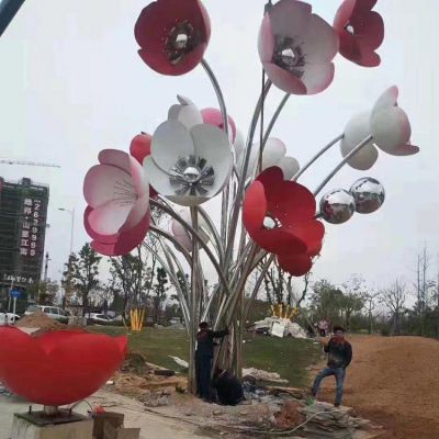 广场摆放大型不锈钢喷漆花朵景观博鱼网页版