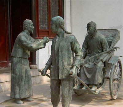 景区广场车夫拉人仿古做旧观景小品青铜博鱼网页版