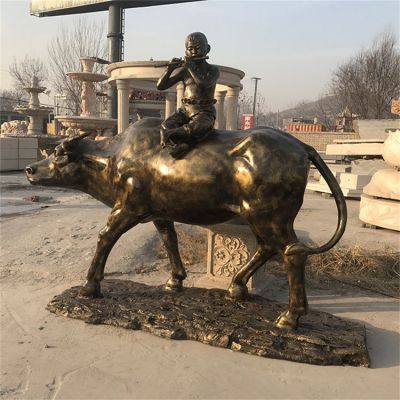 农耕文化人物雕像牧童骑水牛吹笛景观小品博鱼网页版