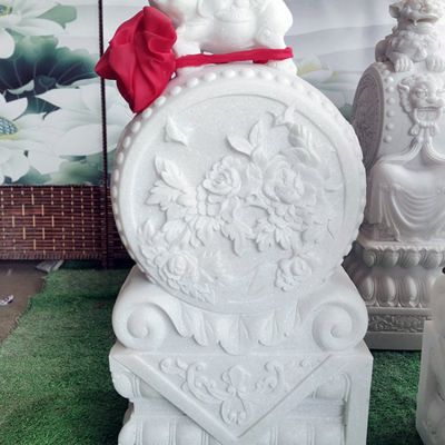 汉白玉浮雕小象石雕门墩一对   镇宅门口石鼓招财摆件