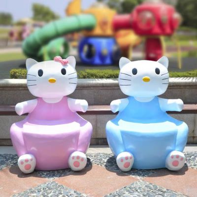 商场儿童乐园摆放玻璃钢彩绘卡通kt猫儿童座椅