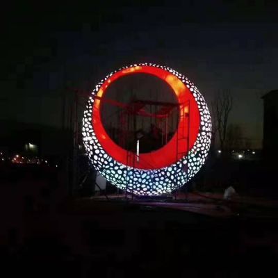 城市广场不锈钢镂空圆环博鱼网页版亮化景观摆件