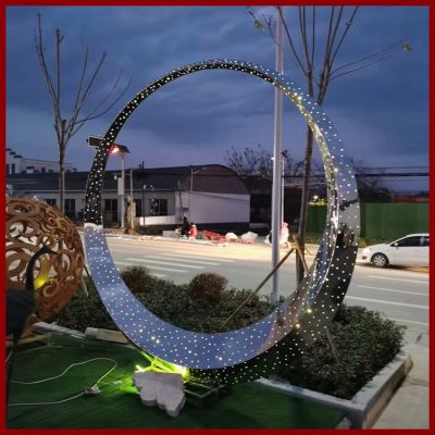 不锈钢镜面镂空创意夜晚照明圆环博鱼网页版